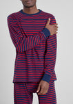 Keith Lounge Set in Navy and Red Stripe Slub Jersey