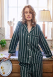 Marina Pajama Set in Hunter & Cream Sateen Stripe