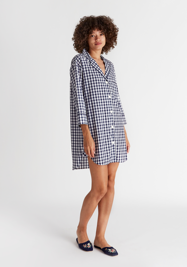 SLEEPY JONES | Marina Shirt Dress in Large Navy Gingham