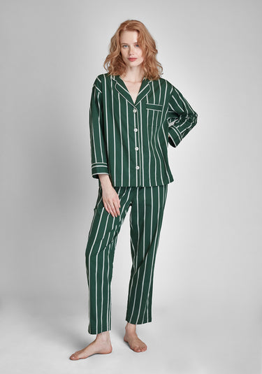 Marina Pajama Set in Hunter & Cream Sateen Stripe
