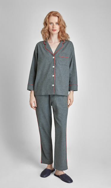 Marina Pajama Set in Charcoal Grey Flannel