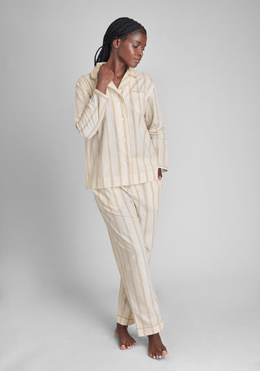 Bishop Pajama Set in Sand & Cream Stripe