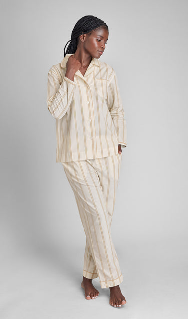 Bishop Pajama Set in Sand & Cream Stripe