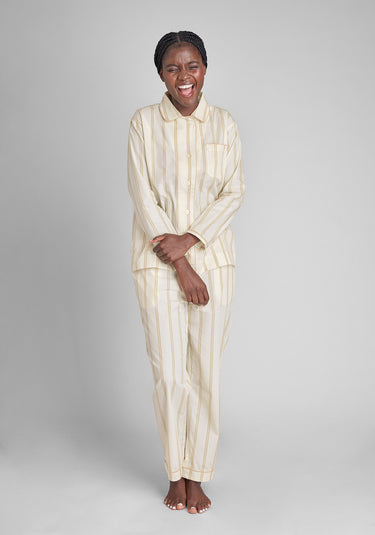 Bishop Pajama Set in Sand & Cream Stripe