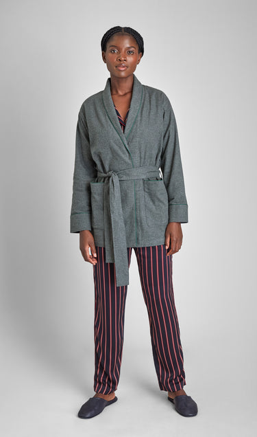 Agnelli Smoking Jacket in Charcoal Grey Flannel