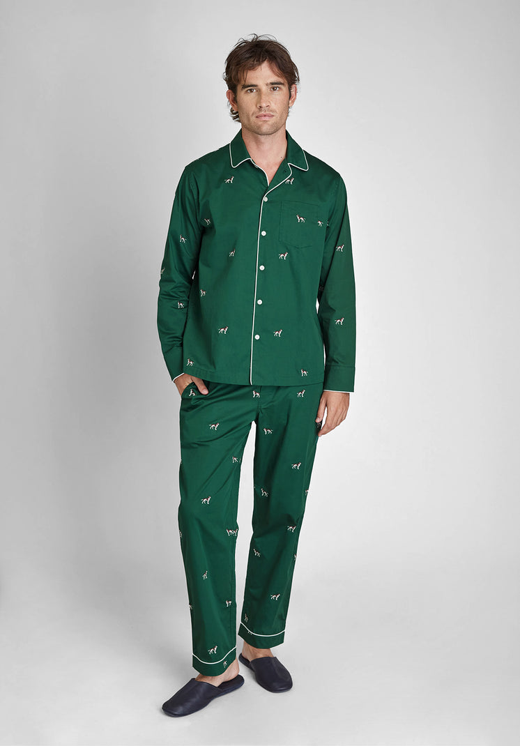 Henry Pajama Set in Embroidered Hounds