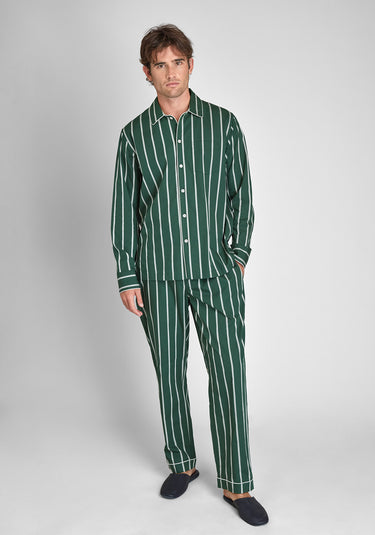 Henry Pajama Set in Hunter & Cream Sateen Stripe