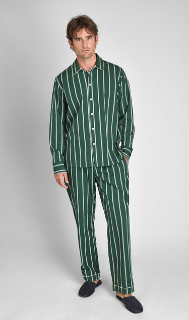 Henry Pajama Set in Hunter & Cream Sateen Stripe