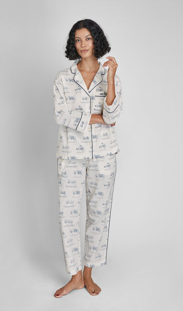 Sleepy Jones x The New Yorker – The Marina Pajama Set in Dozin' Bagels Cream