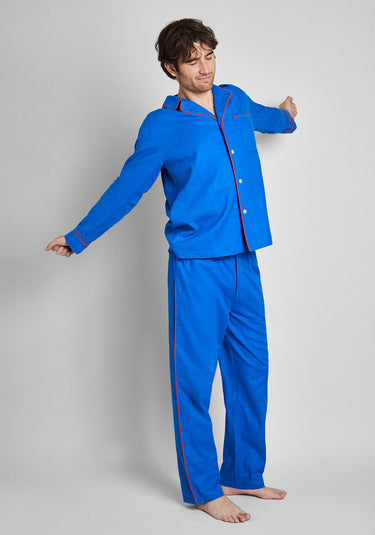Milton Pajama Set in Azure Linen-Cotton