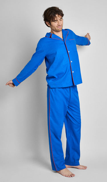 Milton Pajama Set in Azure Linen-Cotton