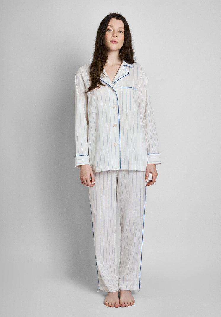 Margaret Pajama Set in Linen-Cotton Baker Stripe