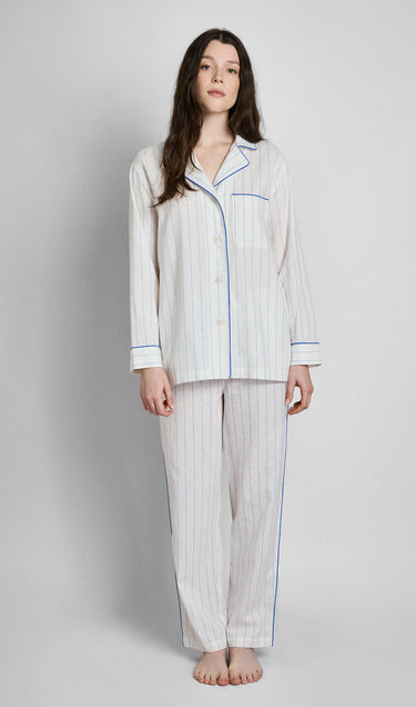 Margaret Pajama Set in Linen-Cotton Baker Stripe