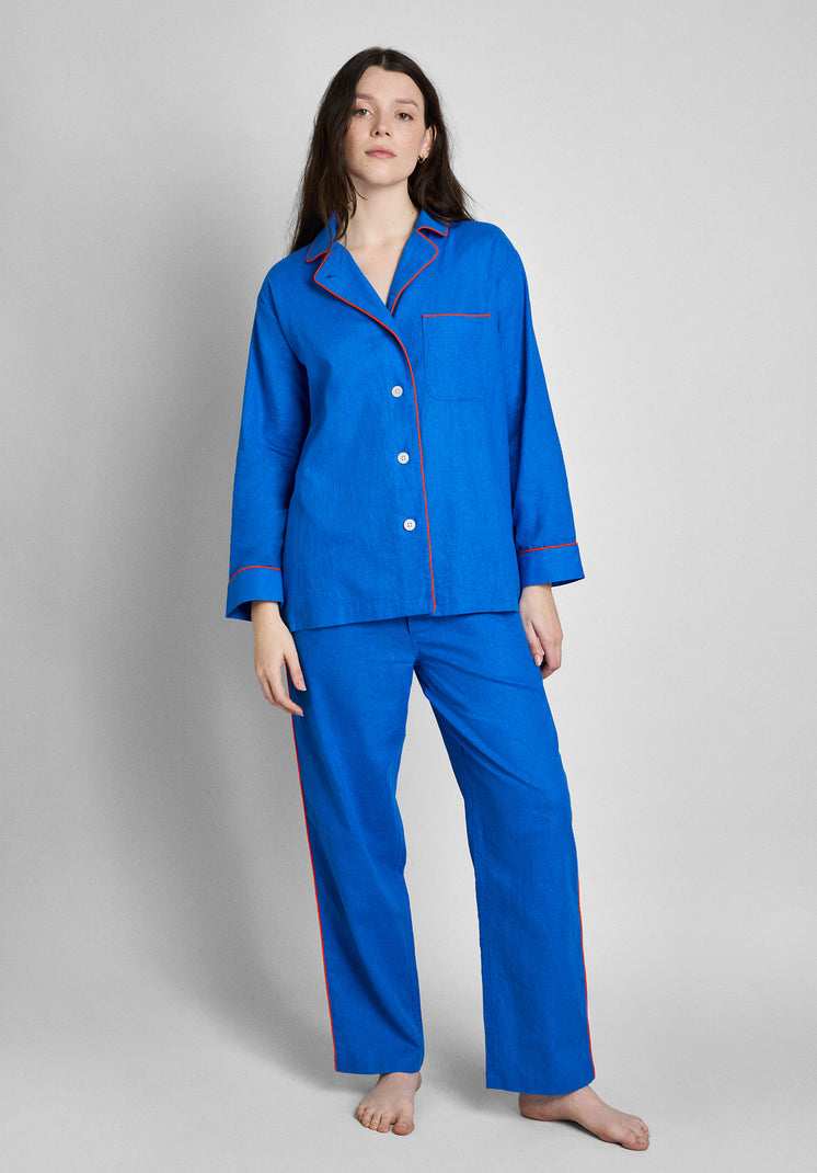 Margaret Pajama Set in Azure Linen-Cotton