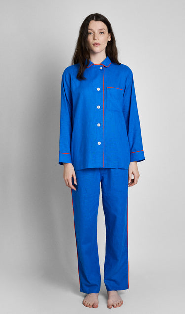 Margaret Pajama Set in Azure Linen-Cotton