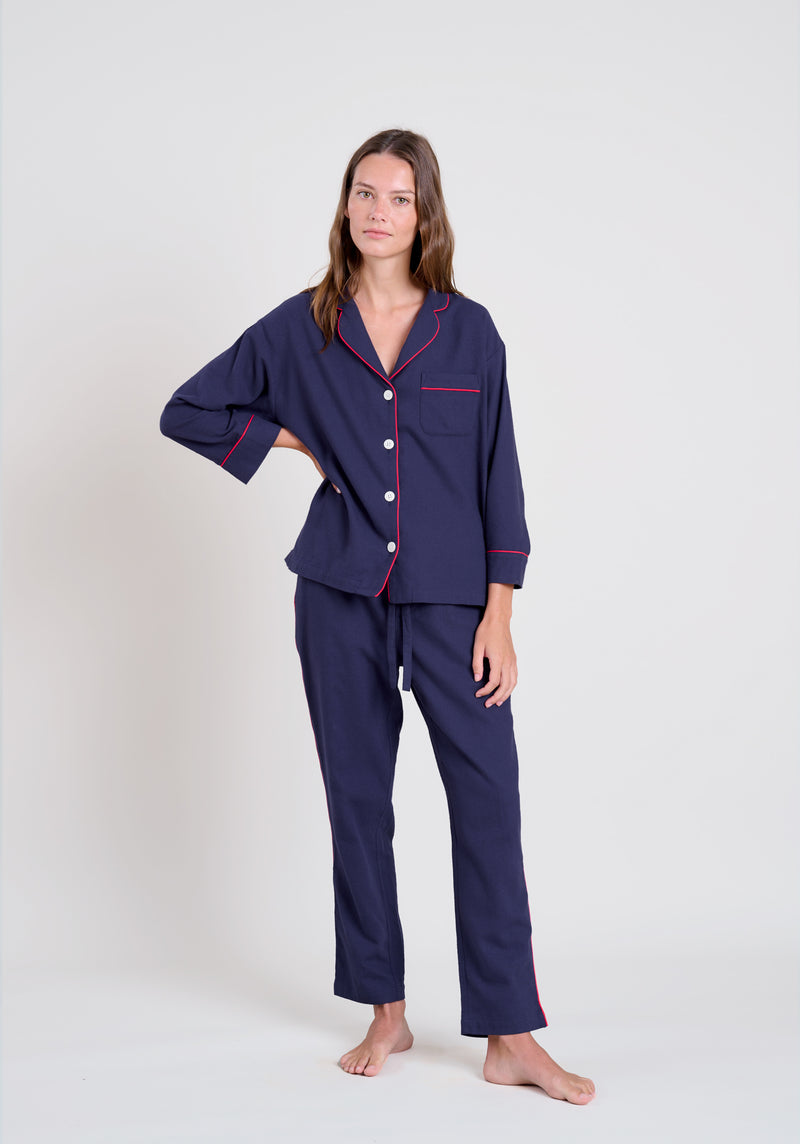 Marina Pajama Set in Navy Flannel