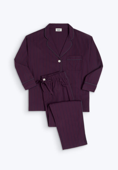 Marina Pajama Set in Plum Pinstripe