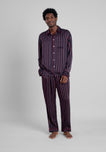 Washable Silk Henry Pajama Set in Midnight Stripe