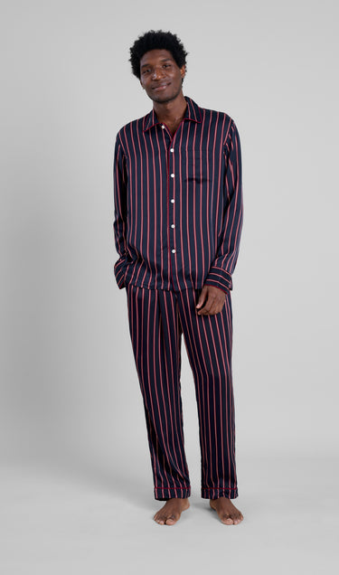 Washable Silk Henry Pajama Set in Midnight Stripe