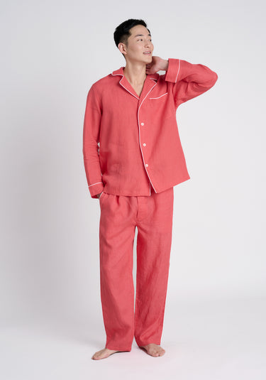 Milton Pajama Shirt in Washed Red Linen