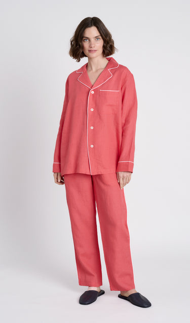 Milton Pajama Shirt in Washed Red Linen