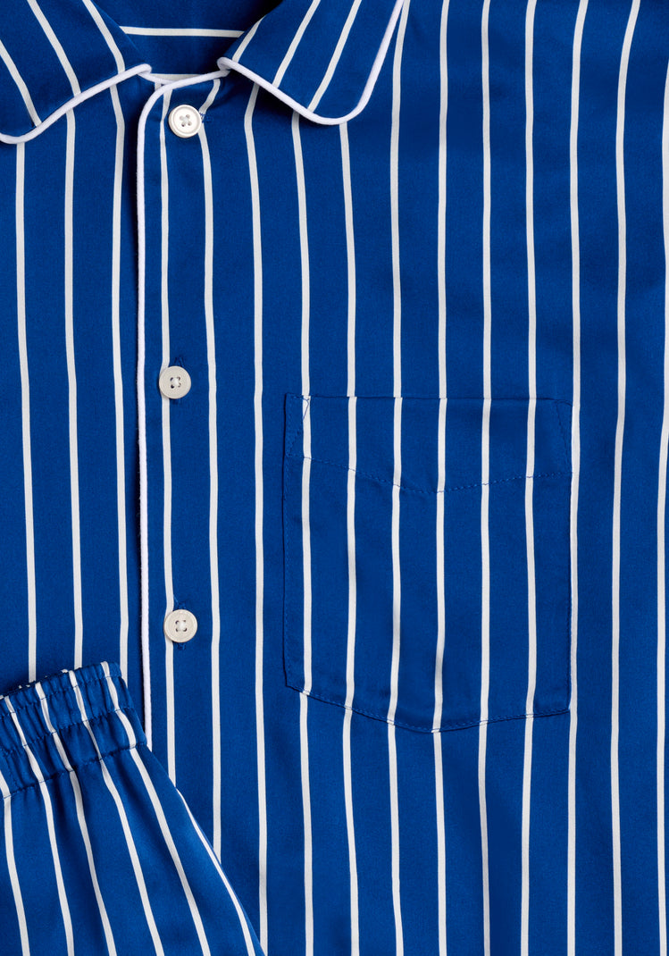 SLEEPY JONES | Washable Silk Henry Pajama Set in Blue & White Tie ...