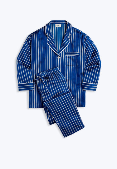 Washable Silk Marina Pajama Set in Blue & White Tie Stripe