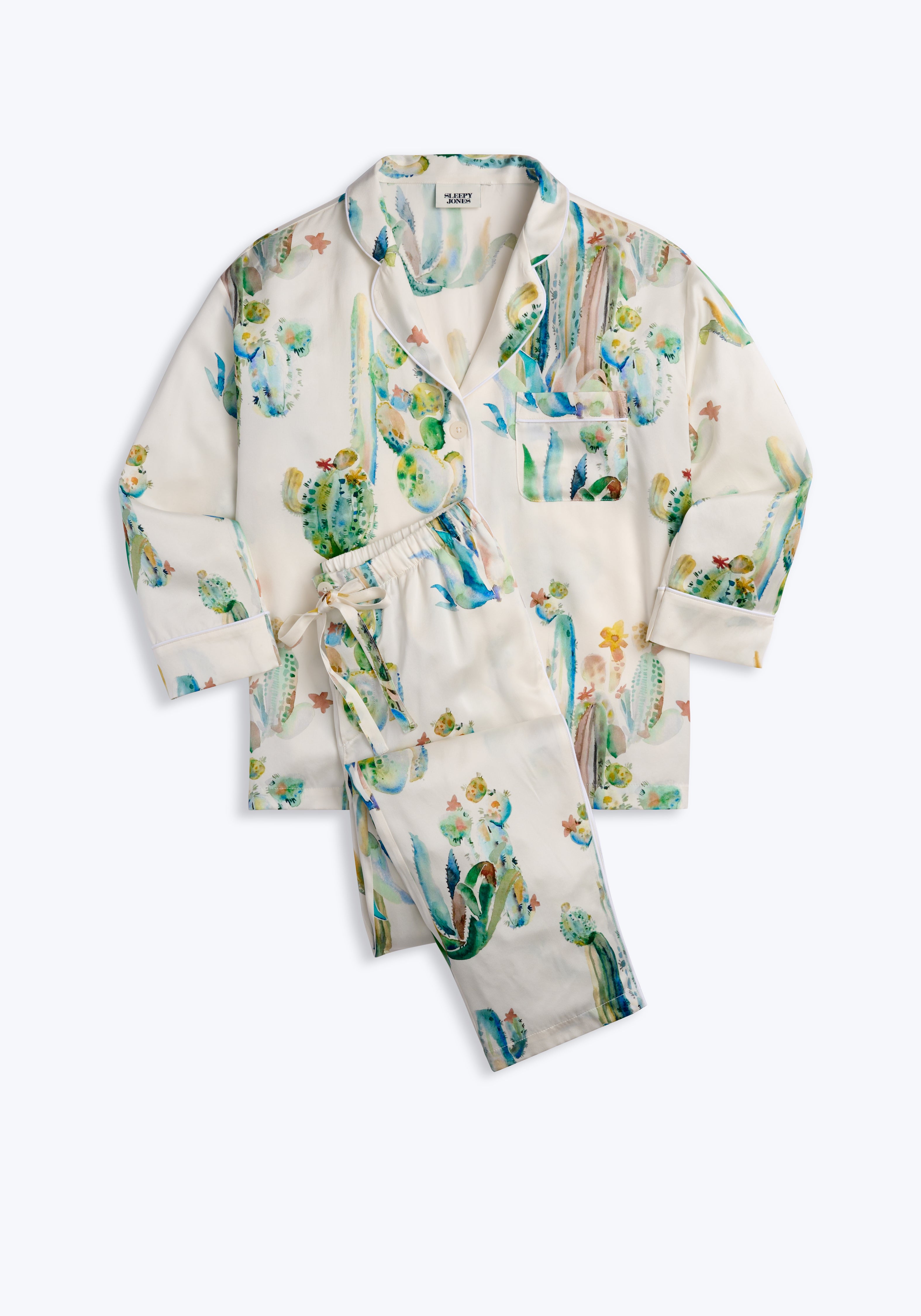 SLEEPY JONES | Washable Silk Marina Pajama Set in Cacti Watercolor – Sleepy  Jones