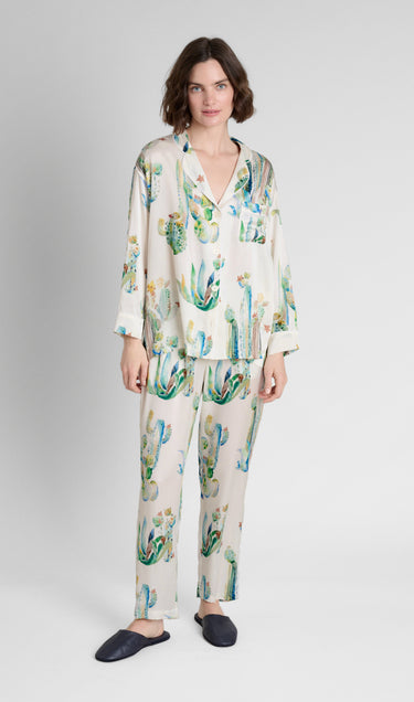 Washable Silk Marina Pajama Set in Cacti Watercolor