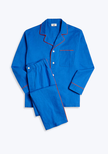 Milton Pajama Set in Azure Linen-Cotton