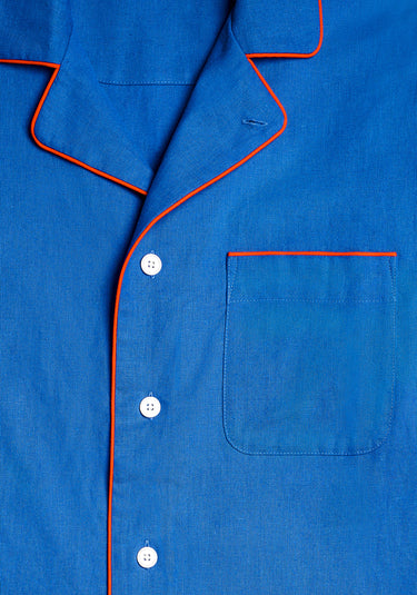 Milton Pajama Set in Azure Linen-Cotton