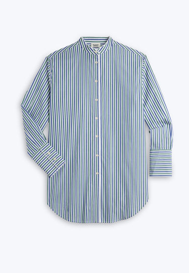 Jo Band Collar Nightdress in Green & Blue Multistripe