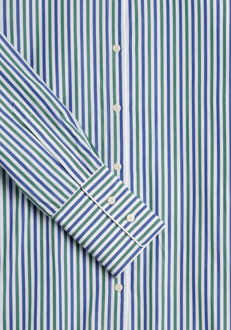Jo Band Collar Nightdress in Green & Blue Multistripe