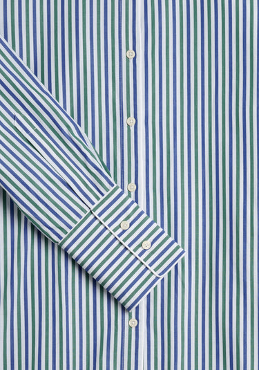 Jo Band Collar Nightdress in Green & Blue Multistripe