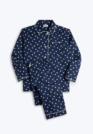 Bishop Pajama Set in Navy Polka Dot