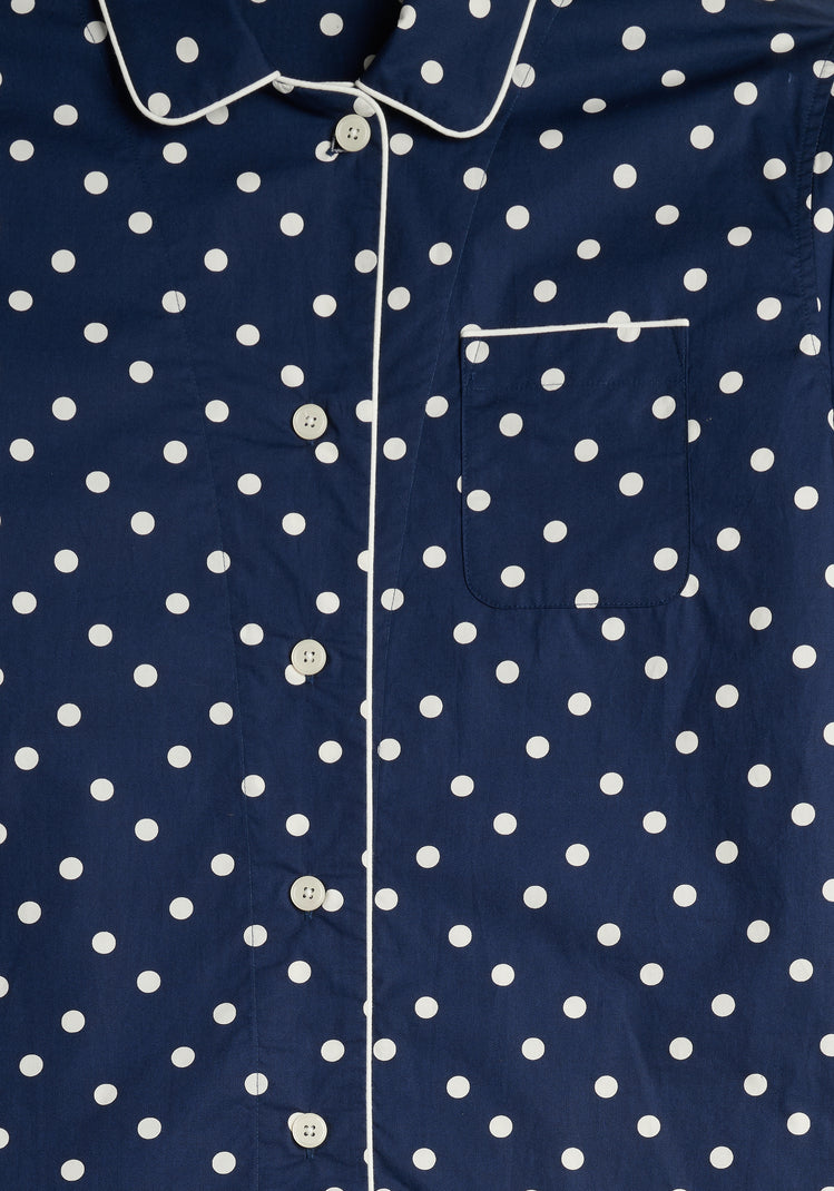 Bishop Pajama Set in Navy Polka Dot