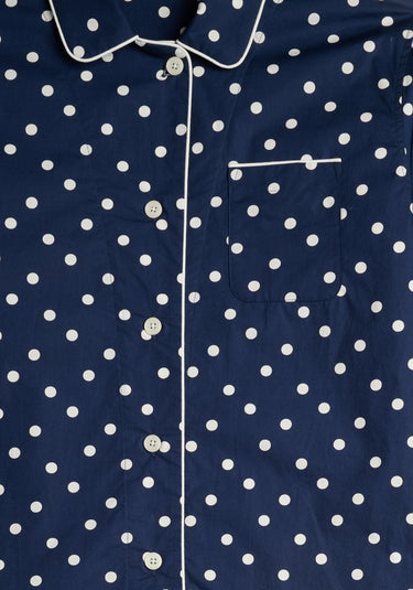 Bishop Pajama Set in Navy Polka Dot