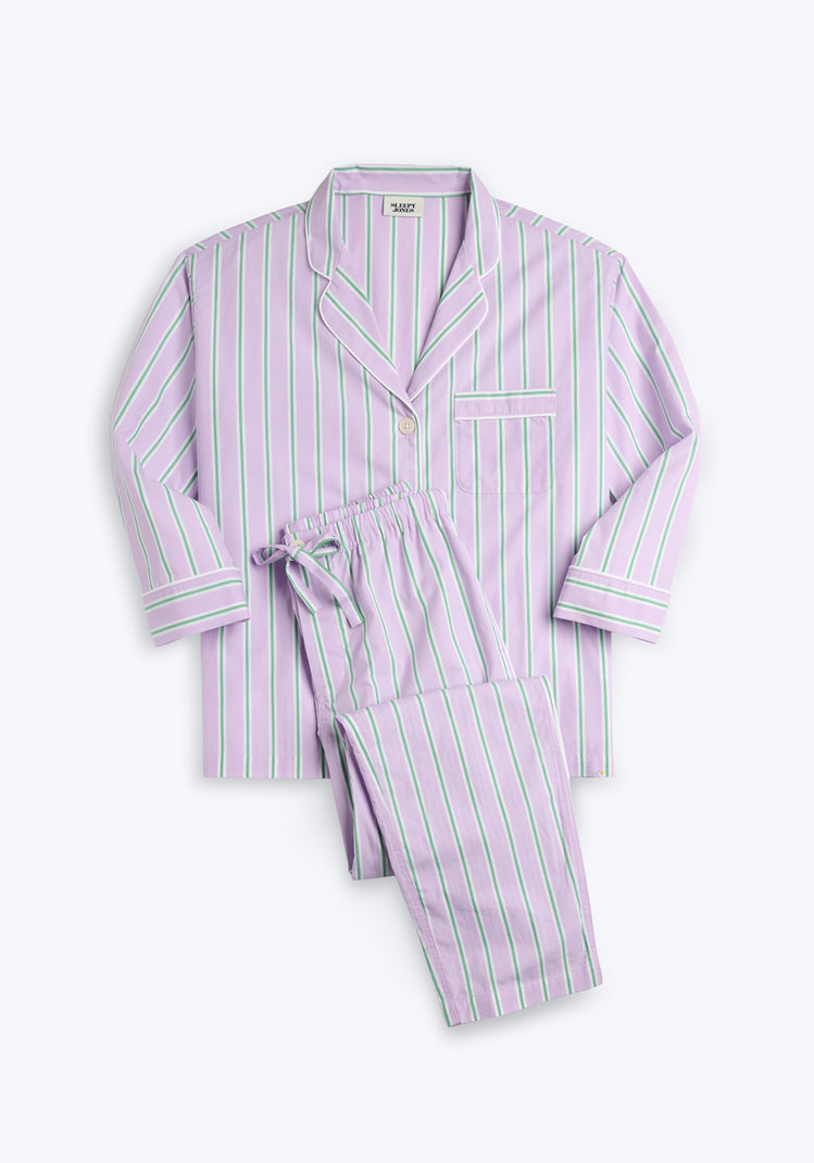 Marina Pajama Set in Green & Lavender Stripe