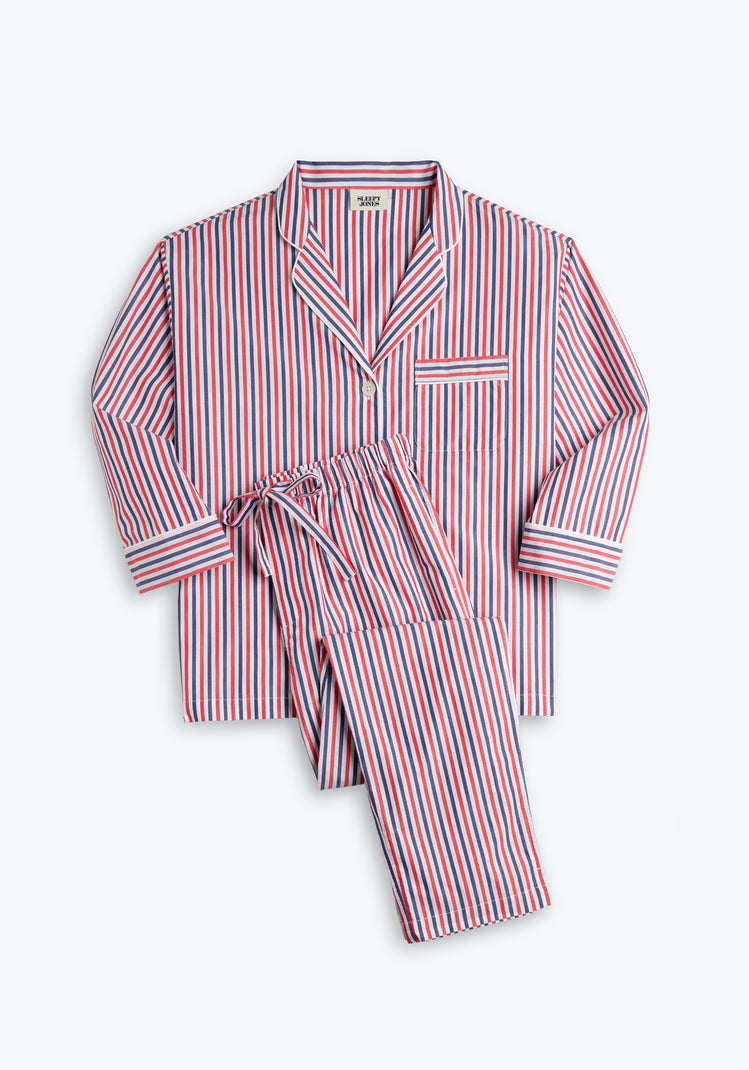 Marina Pajama Set in Red & Blue Multistripe