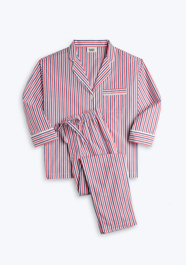 Marina Pajama Set in Red & Blue Multistripe