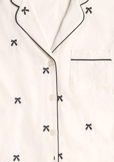 Marina Pajama Set in Navy Embroidered Bows