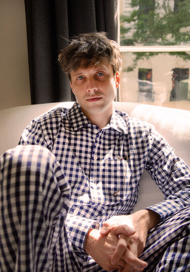 Henry Pajama Set in Large Navy Gingham