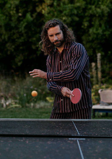 Washable Silk Henry Pajama Set in Midnight Stripe