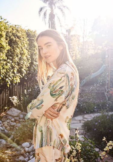 Washable Silk Marina Pajama Set in Cacti Watercolor