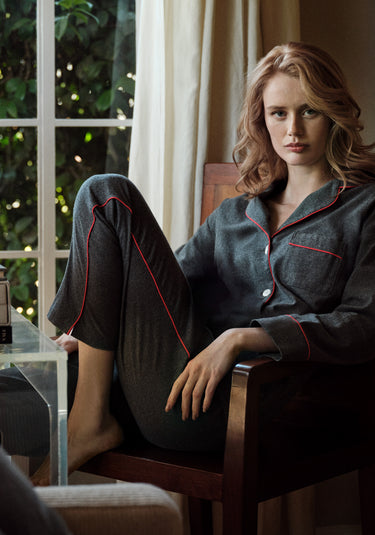 Marina Pajama Set in Charcoal Grey Flannel