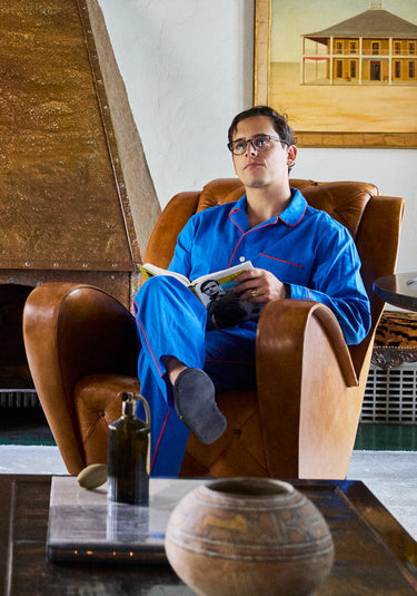 Milton Pajama Set in Azure Linen-Cotton