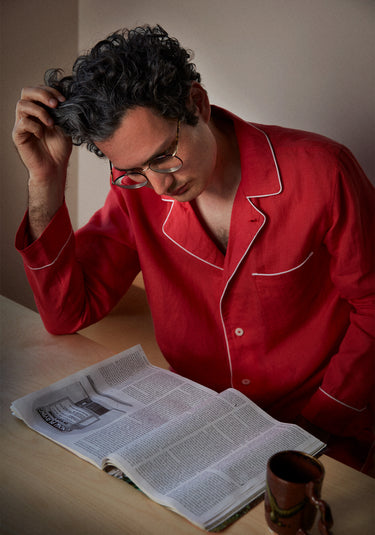 Milton Pajama Shirt in Washed Red Linen