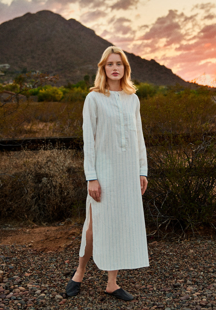 Georgia Kaftan in Linen-Cotton Baker Stripe
