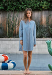Jo Band Collar Nightdress in Green & Blue Multistripe