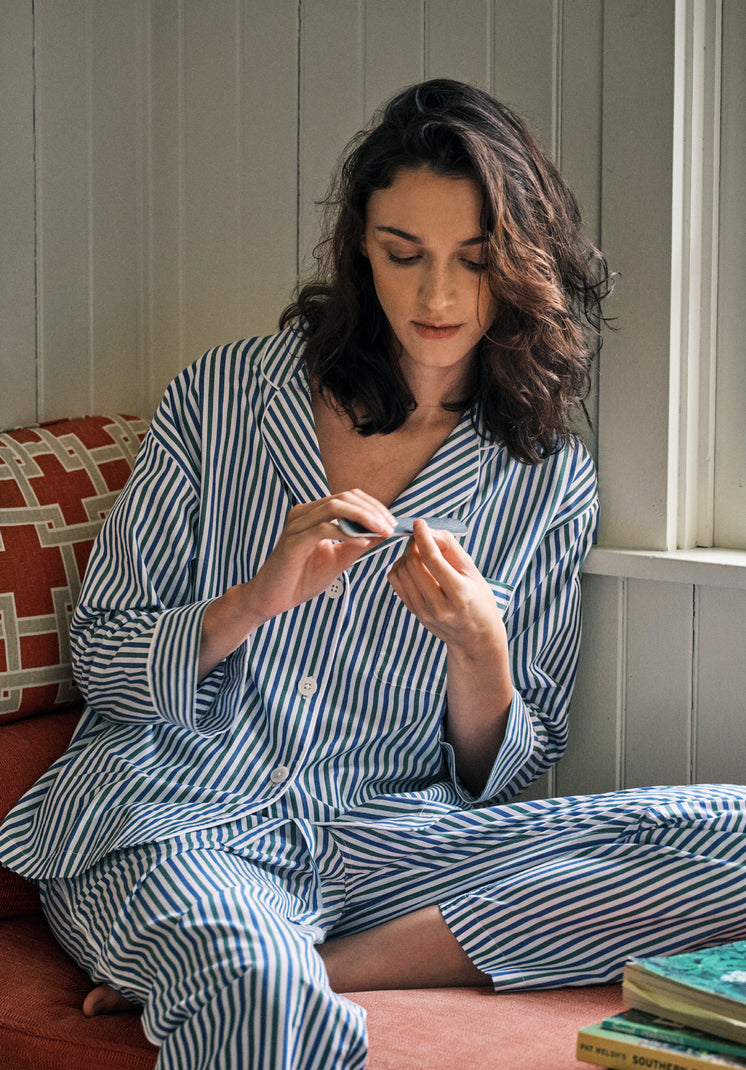 Marina Pajama Set in Green & Blue Multistripe
